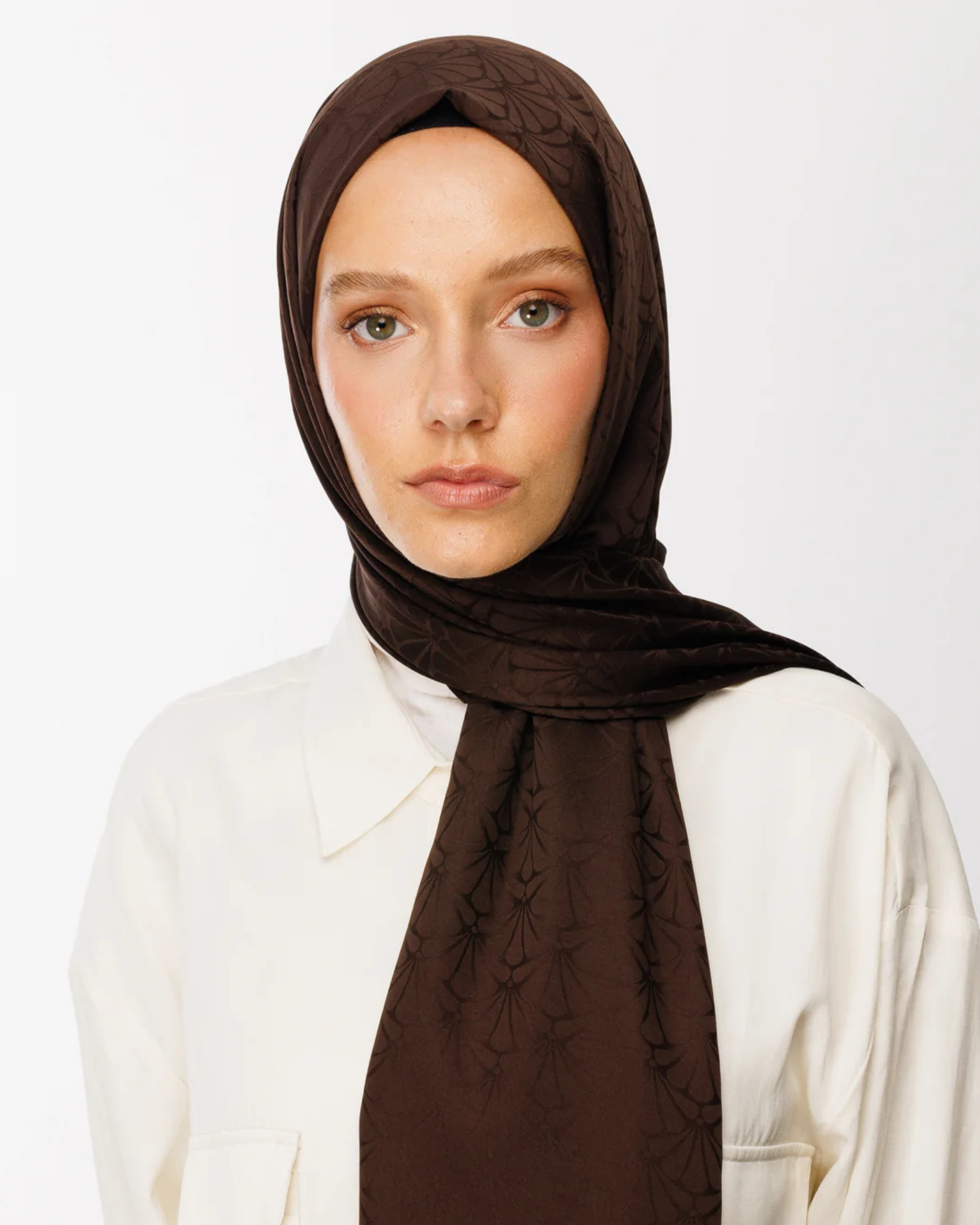Acı Kahve Lotus Desen İpeksi Jakar Şal