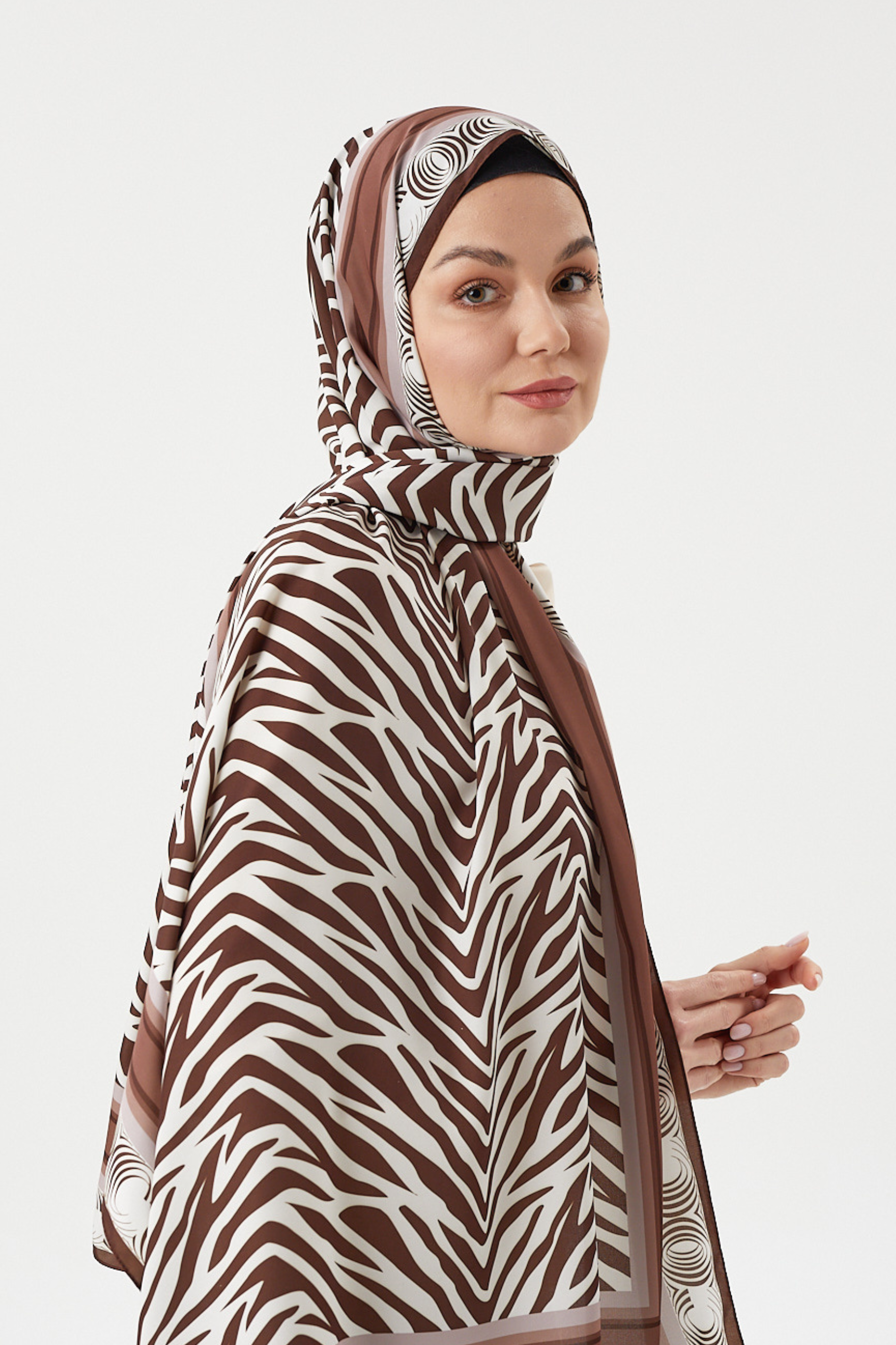 Acı Kahve Zebra Desen İpek Şal