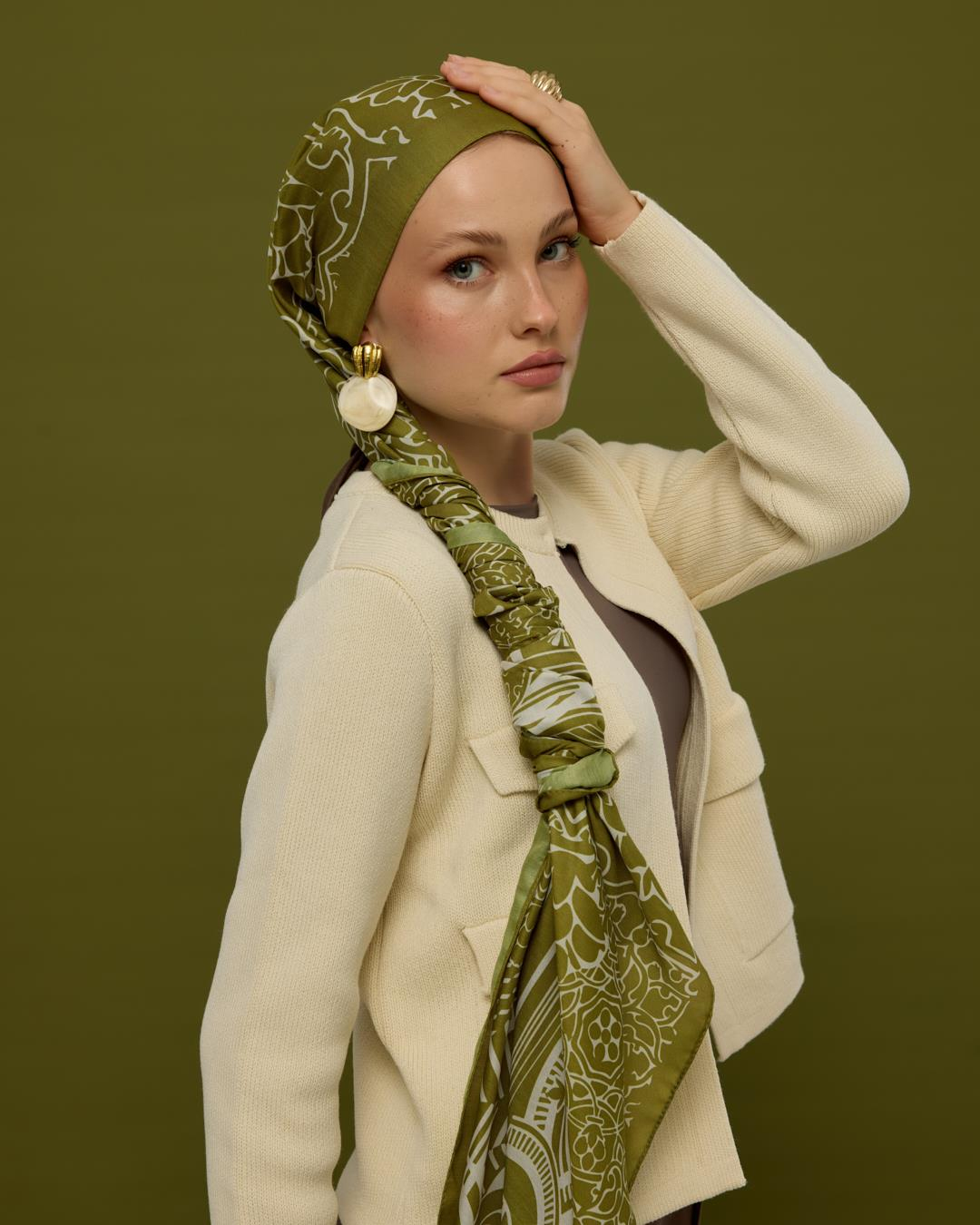 Altın Zeytin & Beyaz Işık Harem Rüyası Desen Şal