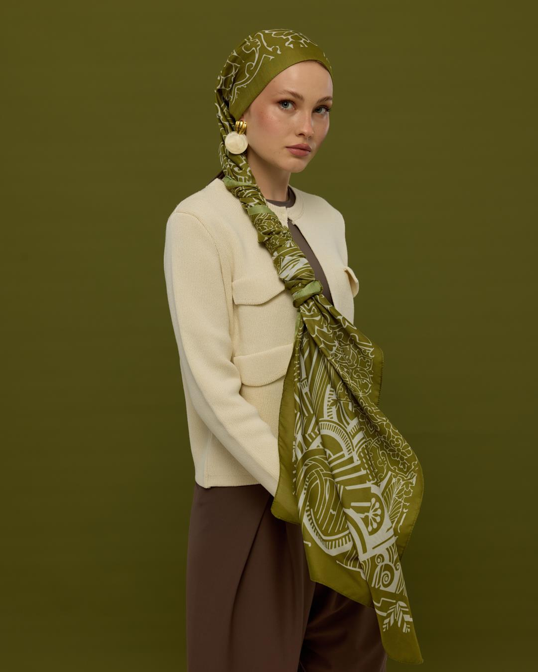 Altın Zeytin & Beyaz Işık Harem Rüyası Desen Şal