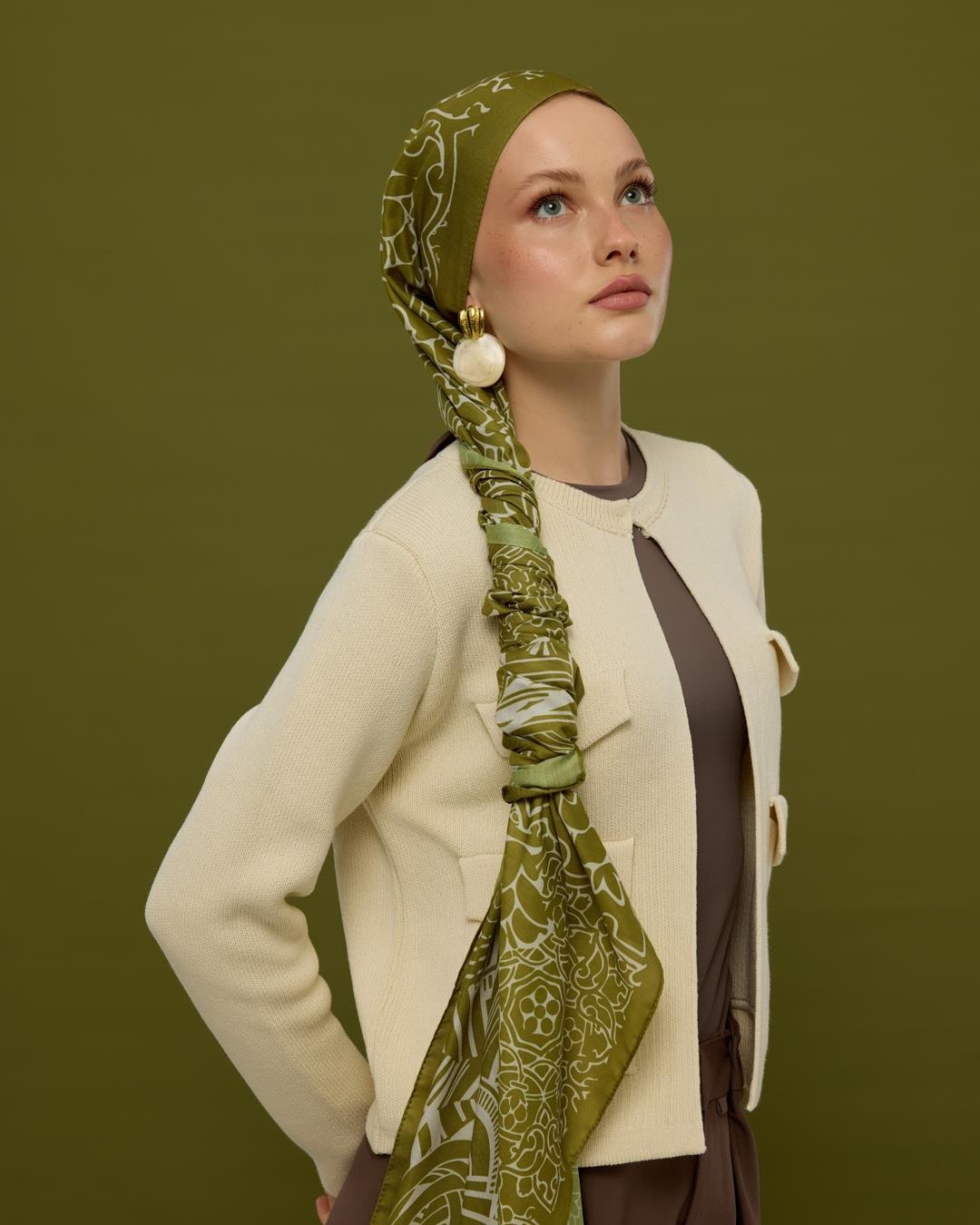 Altın Zeytin & Beyaz Işık Harem Rüyası Desen Şal