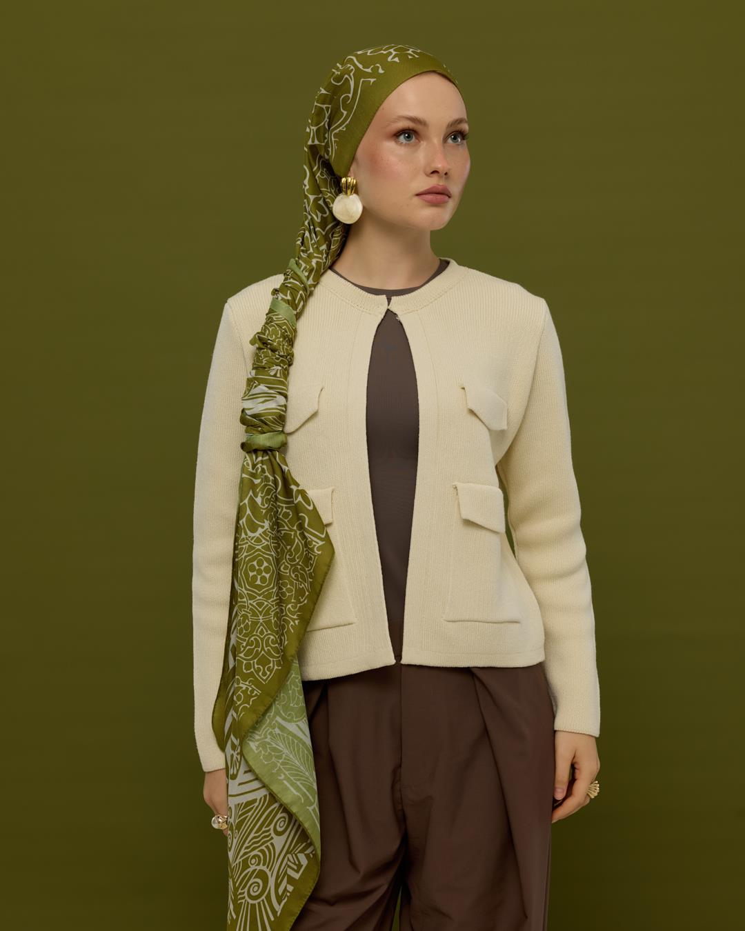 Altın Zeytin & Beyaz Işık Harem Rüyası Desen Şal