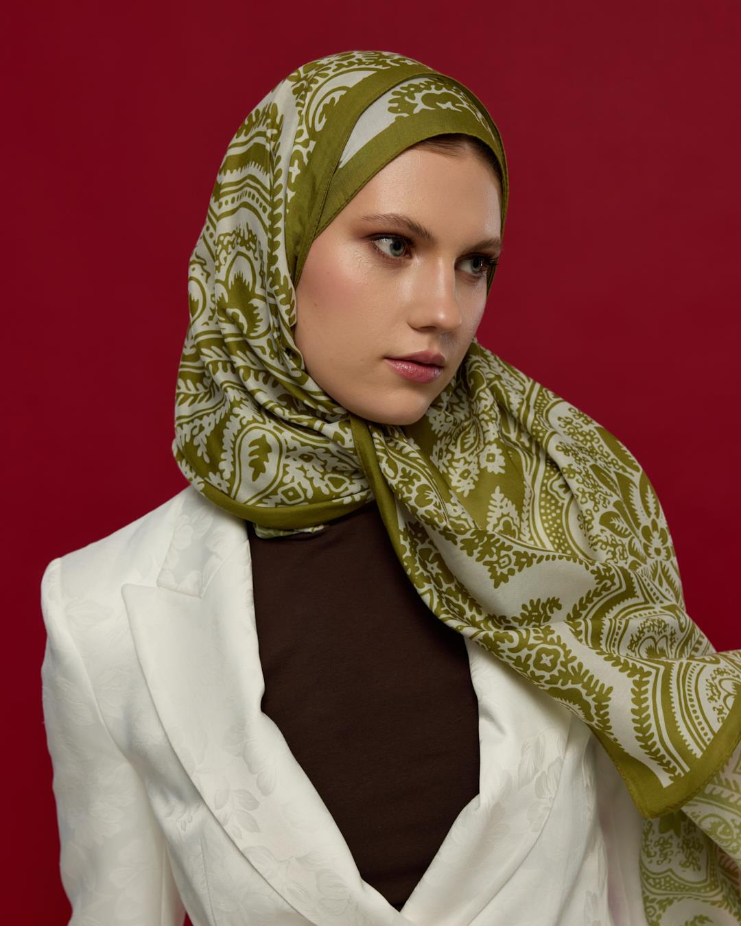 Altın Zeytin & Beyaz Işık Sultani Desen Şal