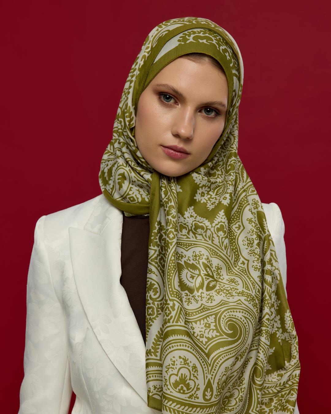 Altın Zeytin & Beyaz Işık Sultani Desen Şal