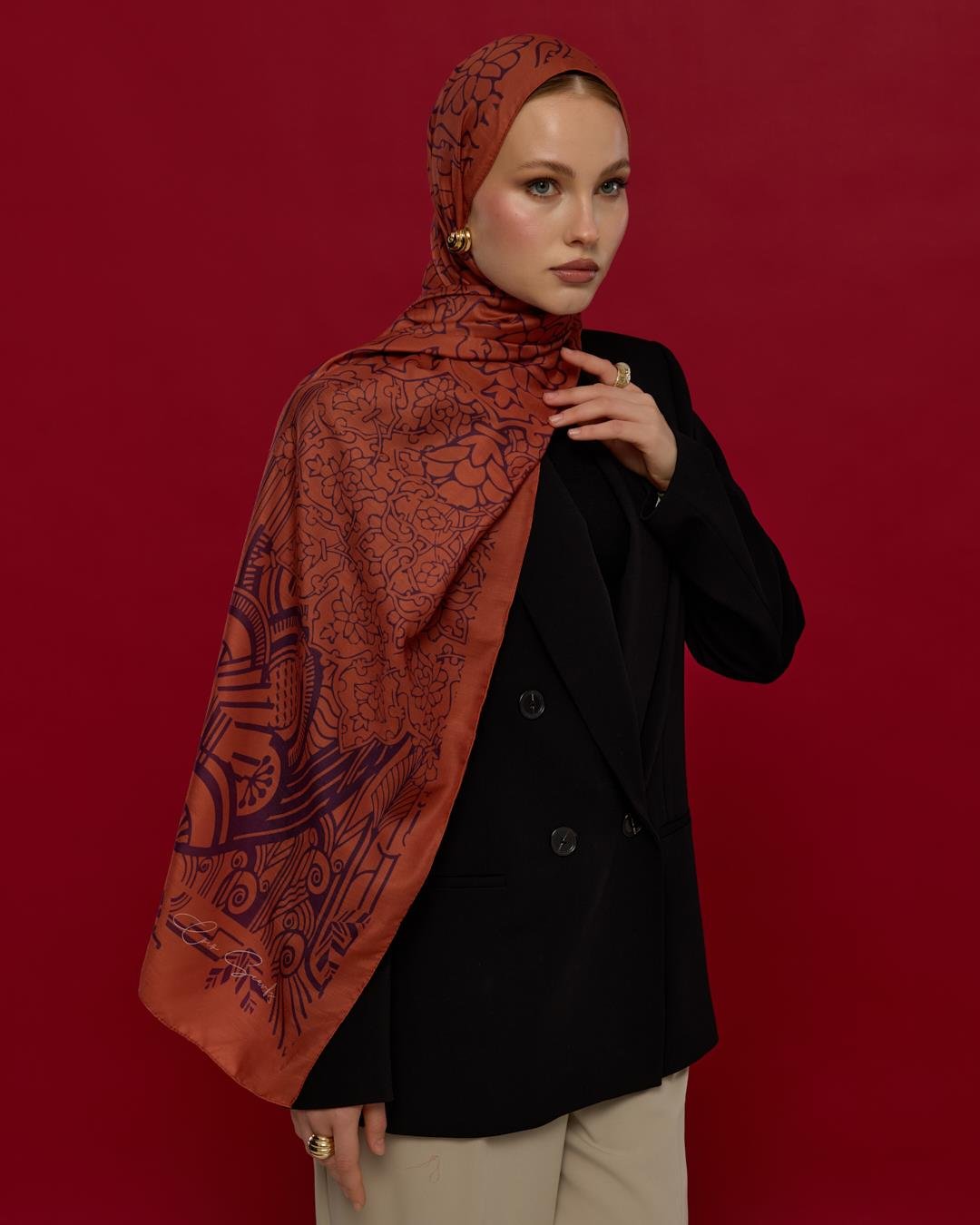 Amber & Patlıcan Harem Rüyası Desen Şal