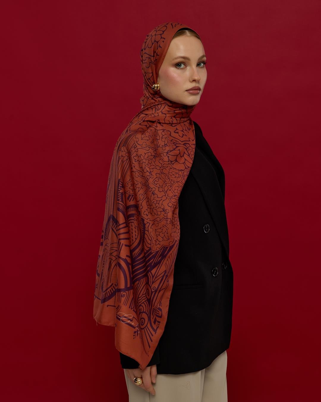 Amber & Patlıcan Harem Rüyası Desen Şal