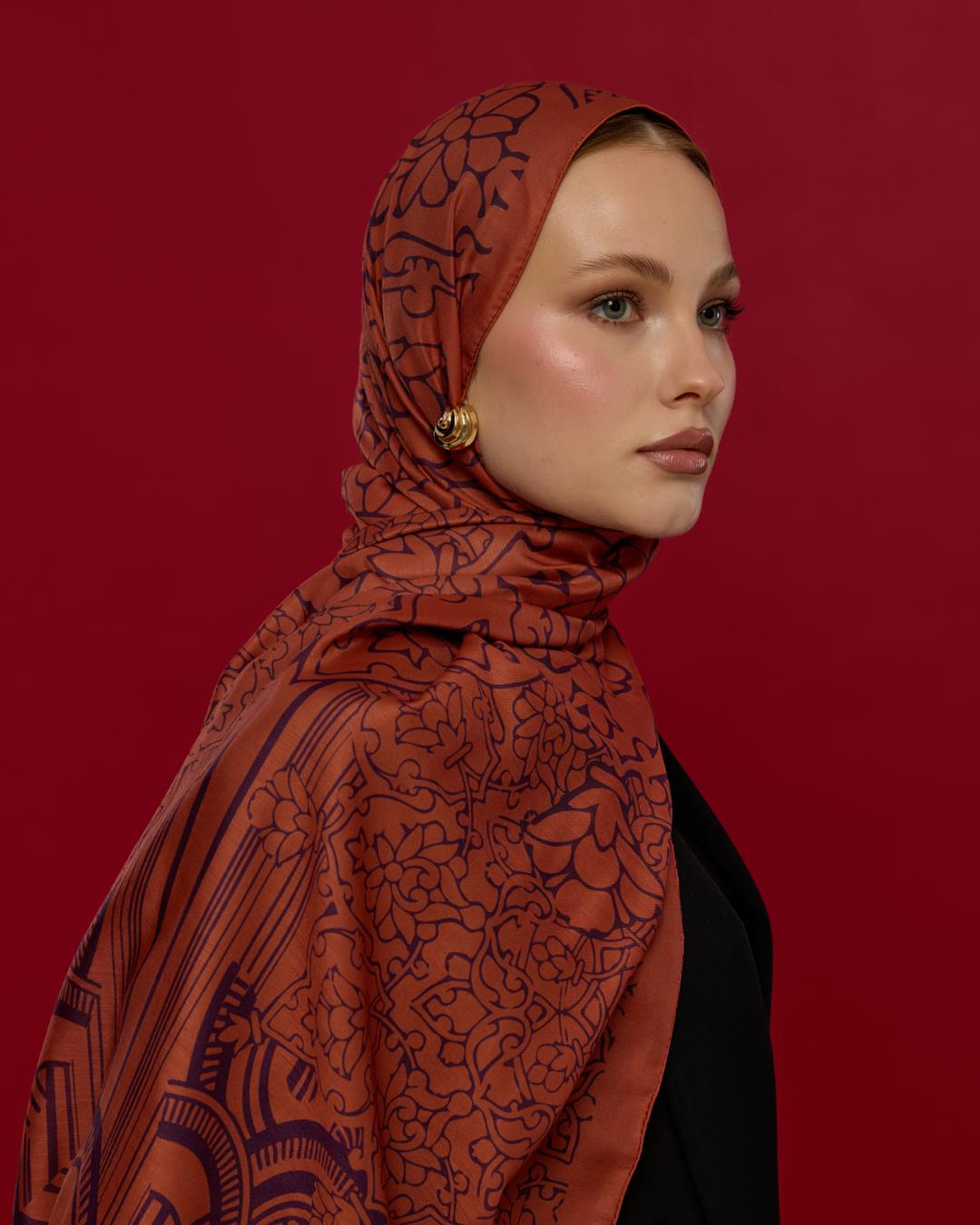 Amber & Patlıcan Harem Rüyası Desen Şal