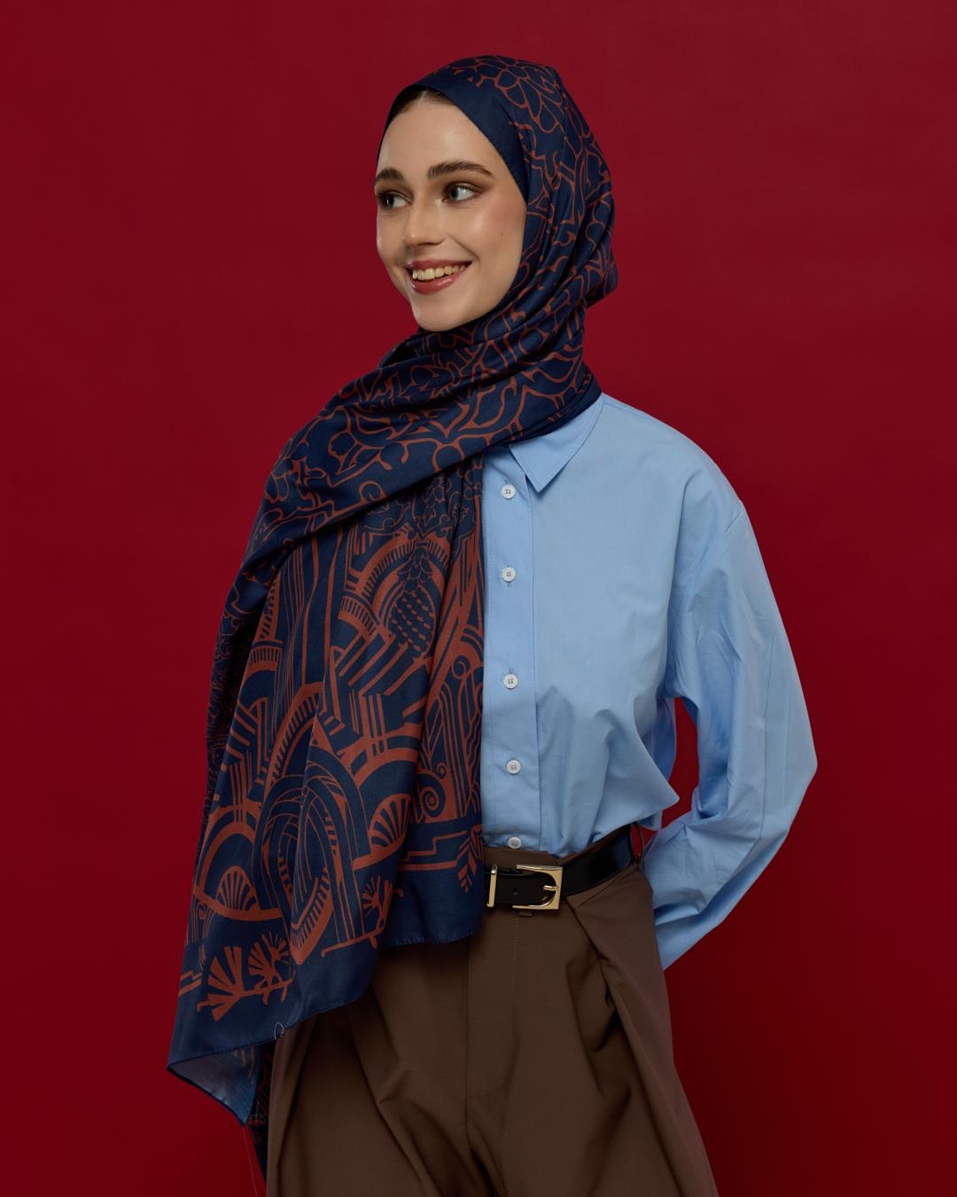 Bakır & Gece Laciverti Harem Rüyası Desen Şal