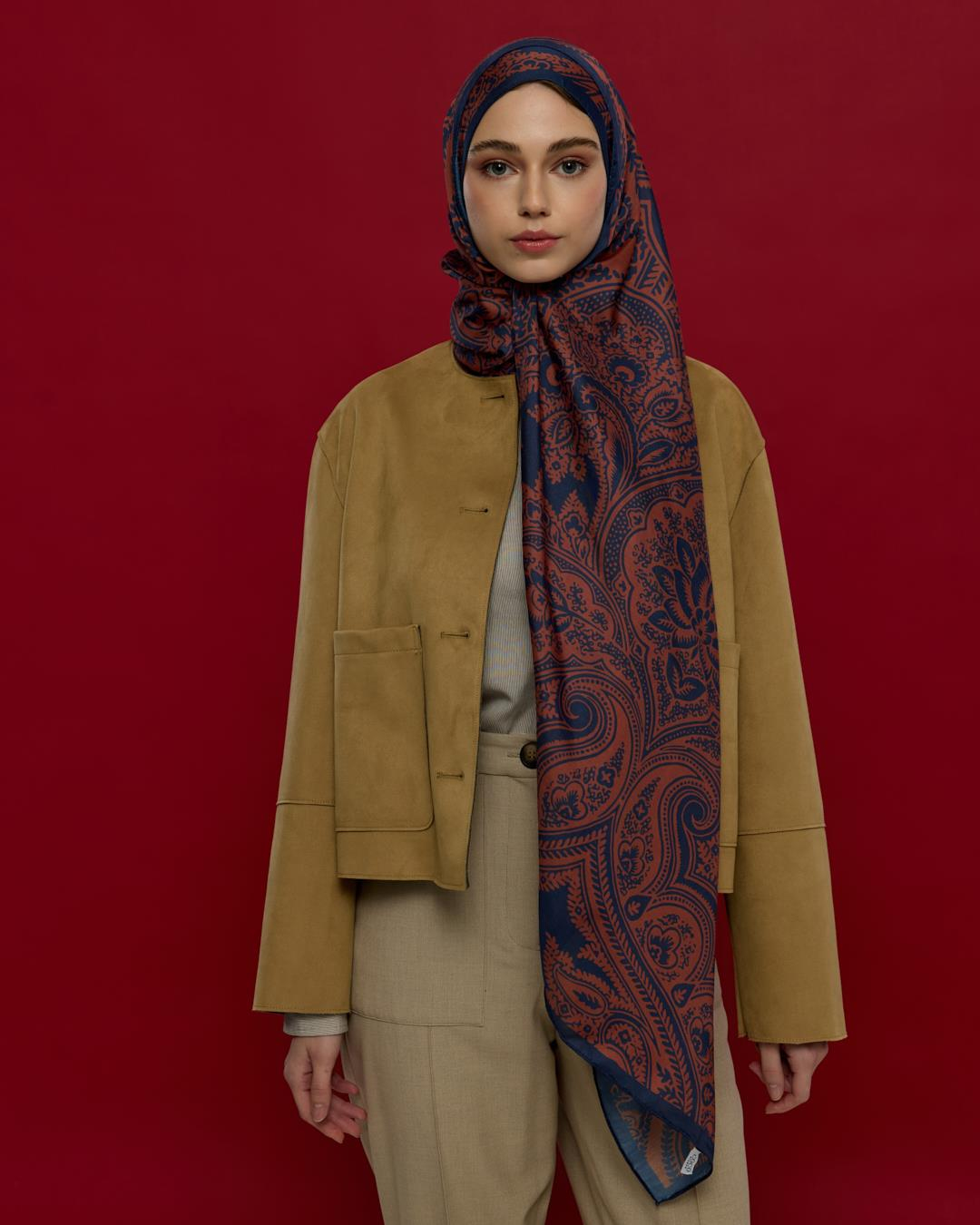 Bakır & Gece Laciverti Sultani Desen Şal