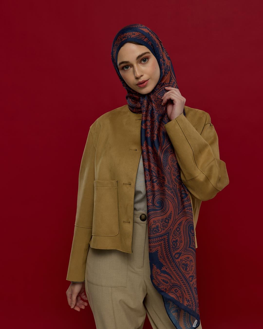 Bakır & Gece Laciverti Sultani Desen Şal