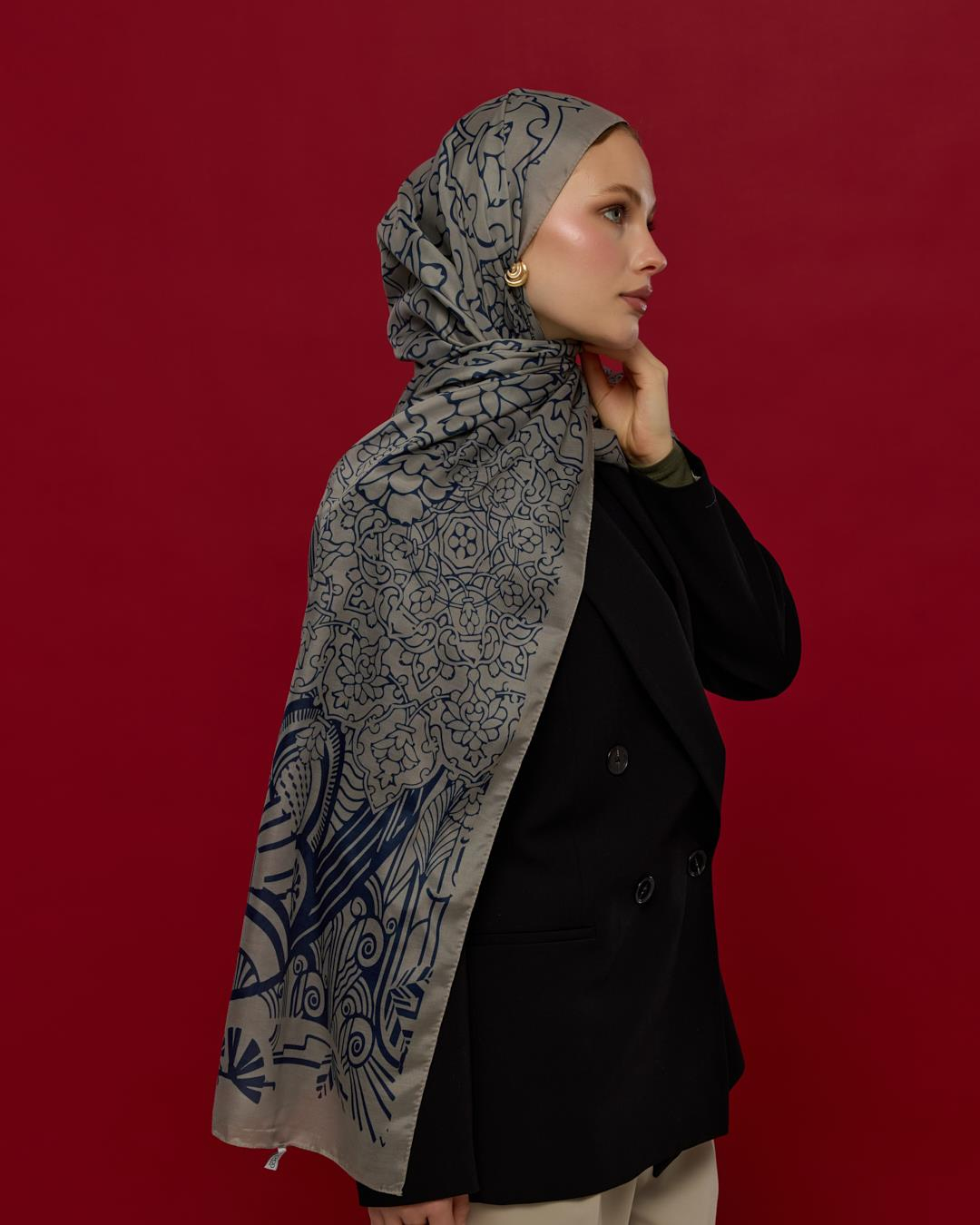 Bej & Lacivert Harem Rüyası Desen Şal