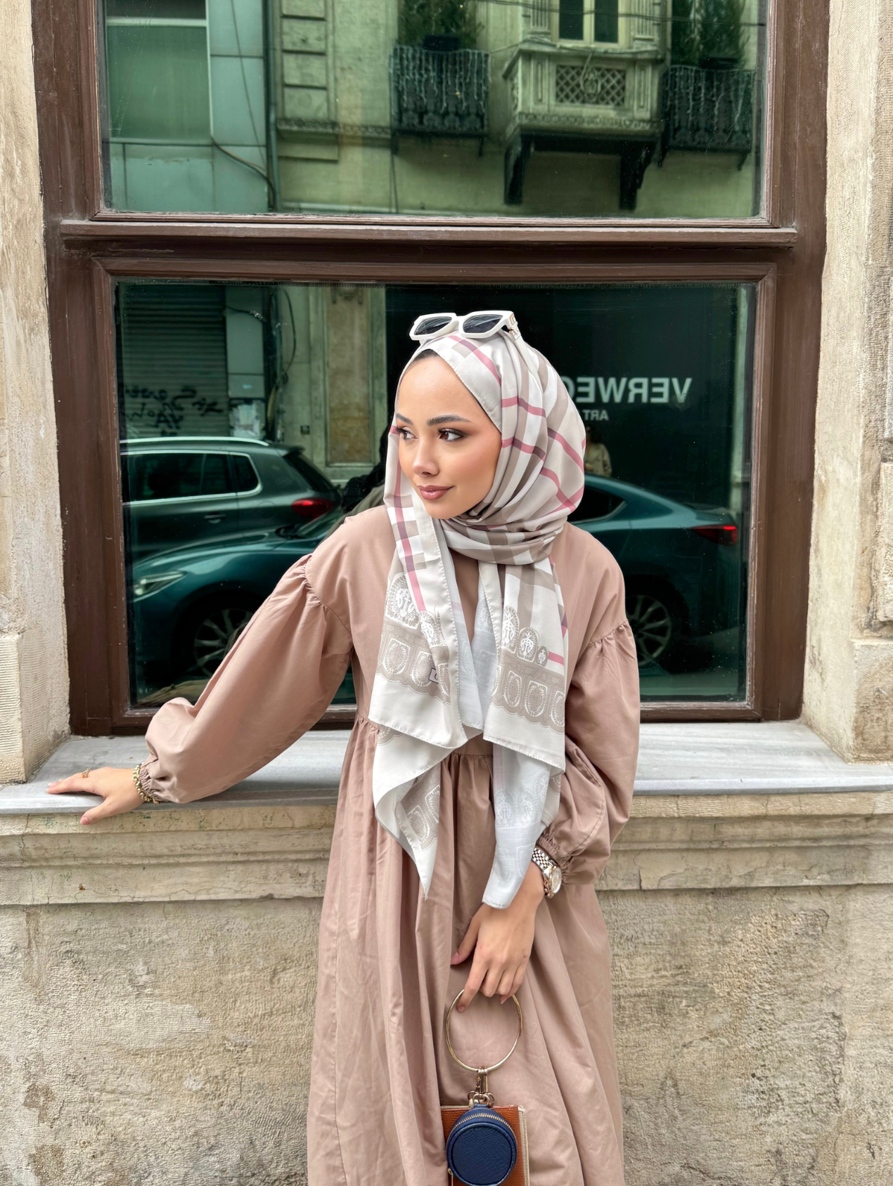 Bej Tartan Desen Modal Şal 