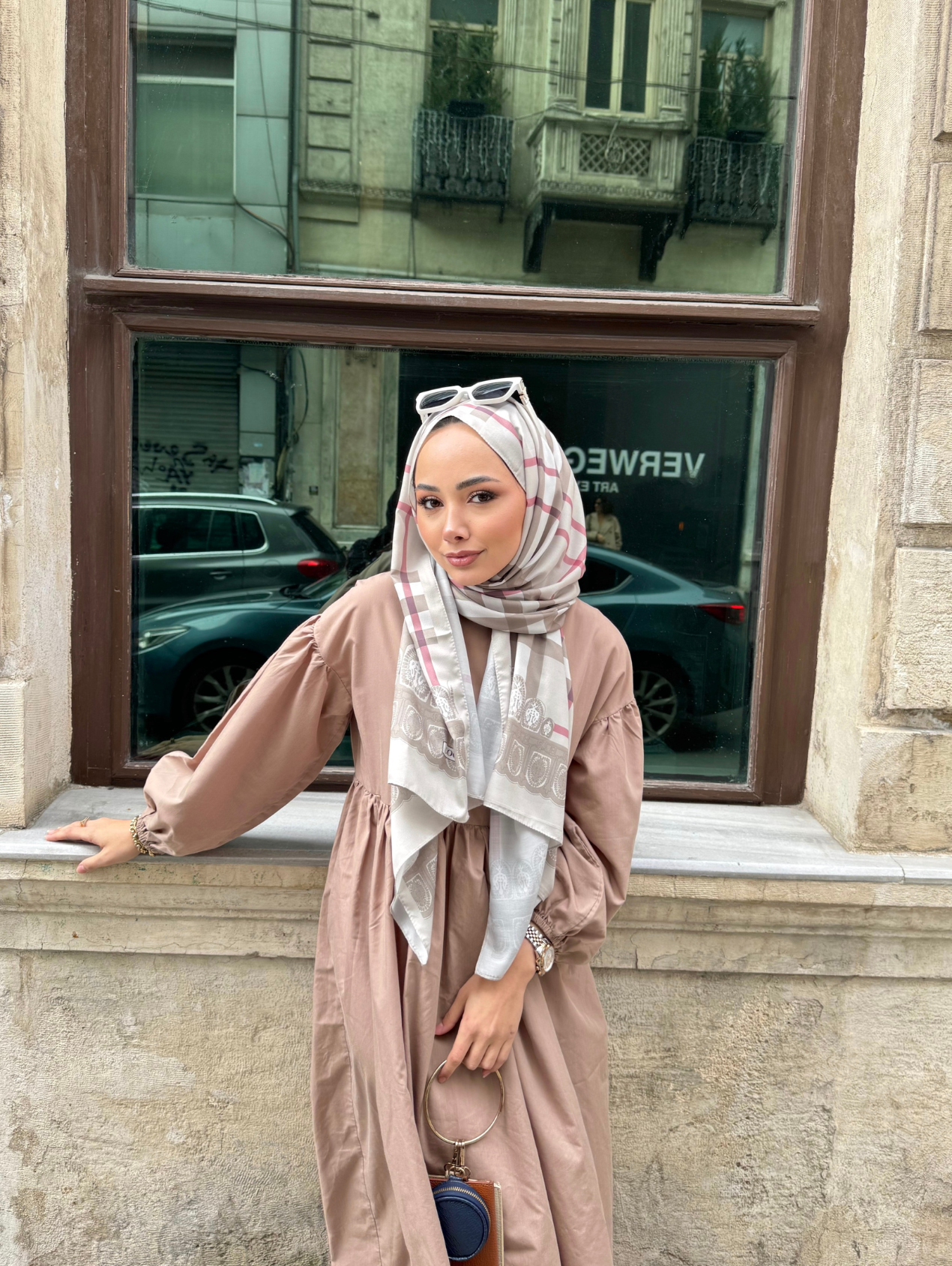 Bej Tartan Desen Modal Şal 