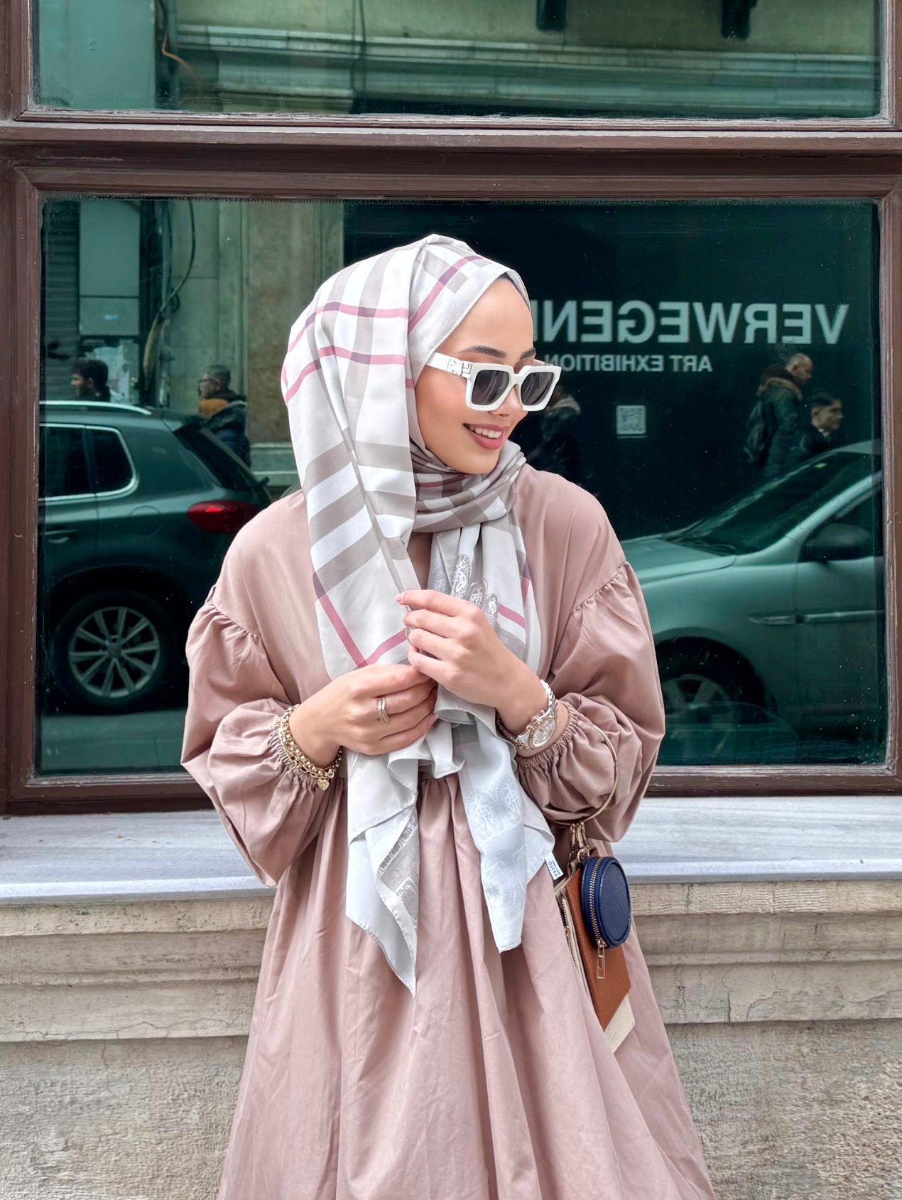 Bej Tartan Desen Modal Şal 