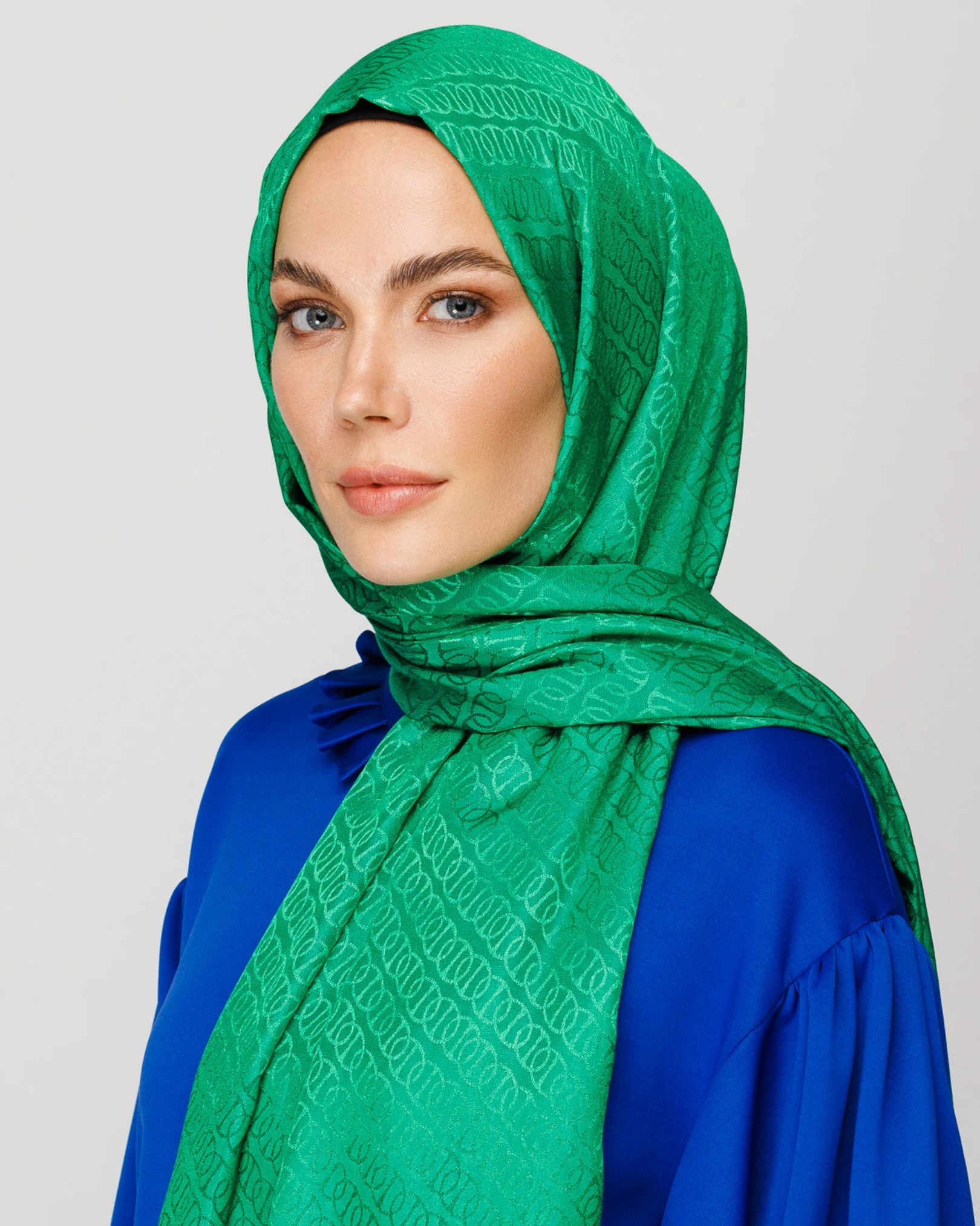 Benetton Yeşili Forever Desen Parlak Jakar Şal