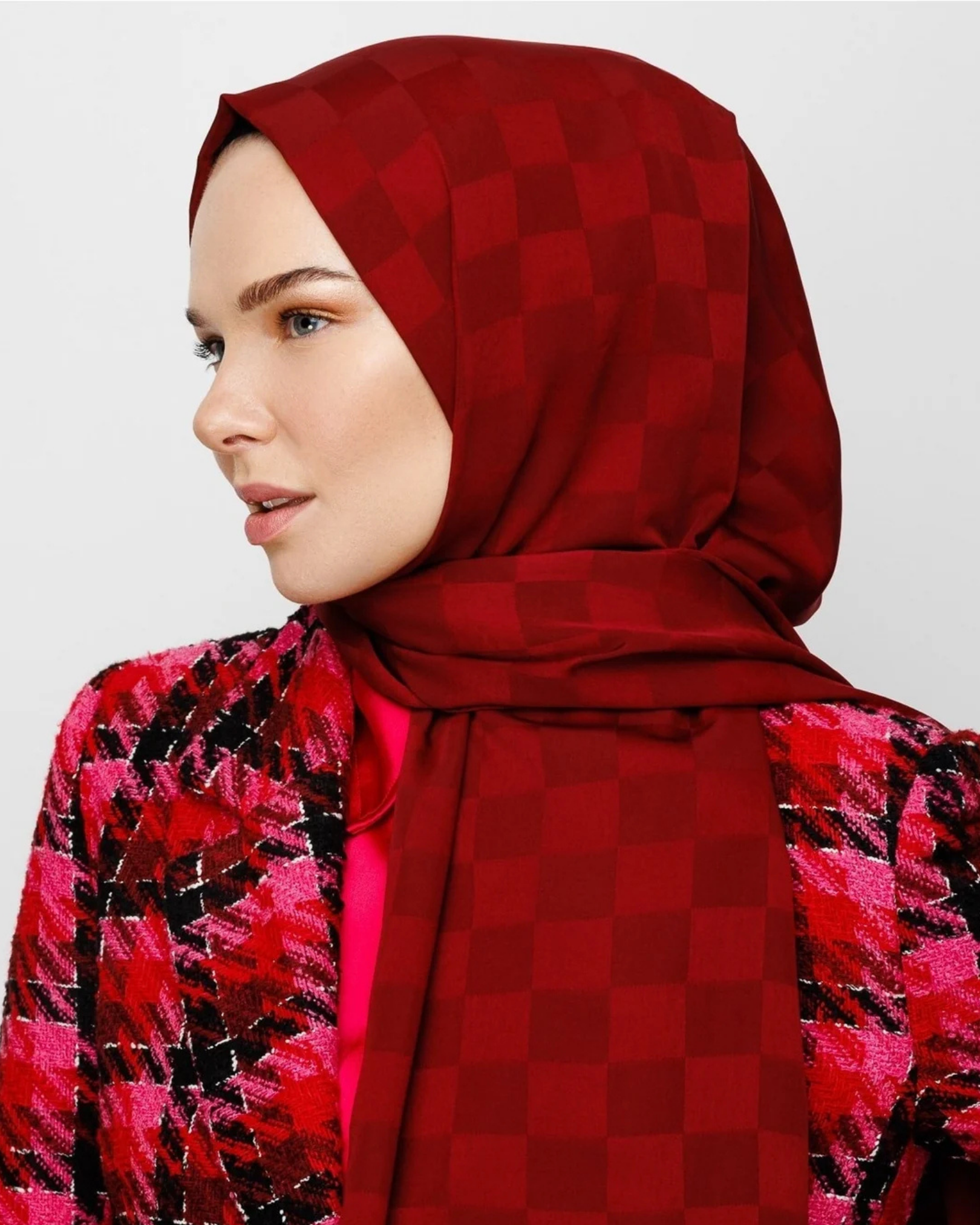 Bordo Dama Desen İpeksi Jakar Şal