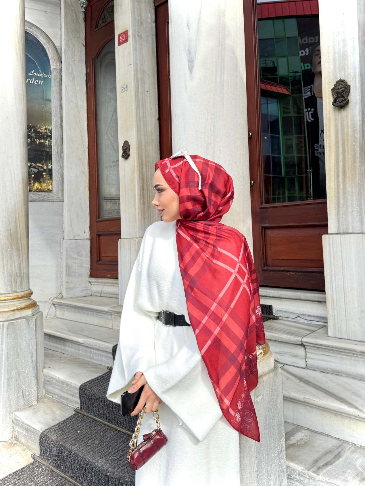 Bordo Tartan Desen Modal Şal