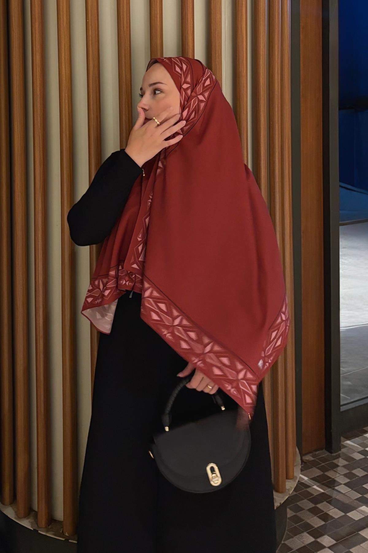 Bordo Venedik Desen Pamuk Vual Şal