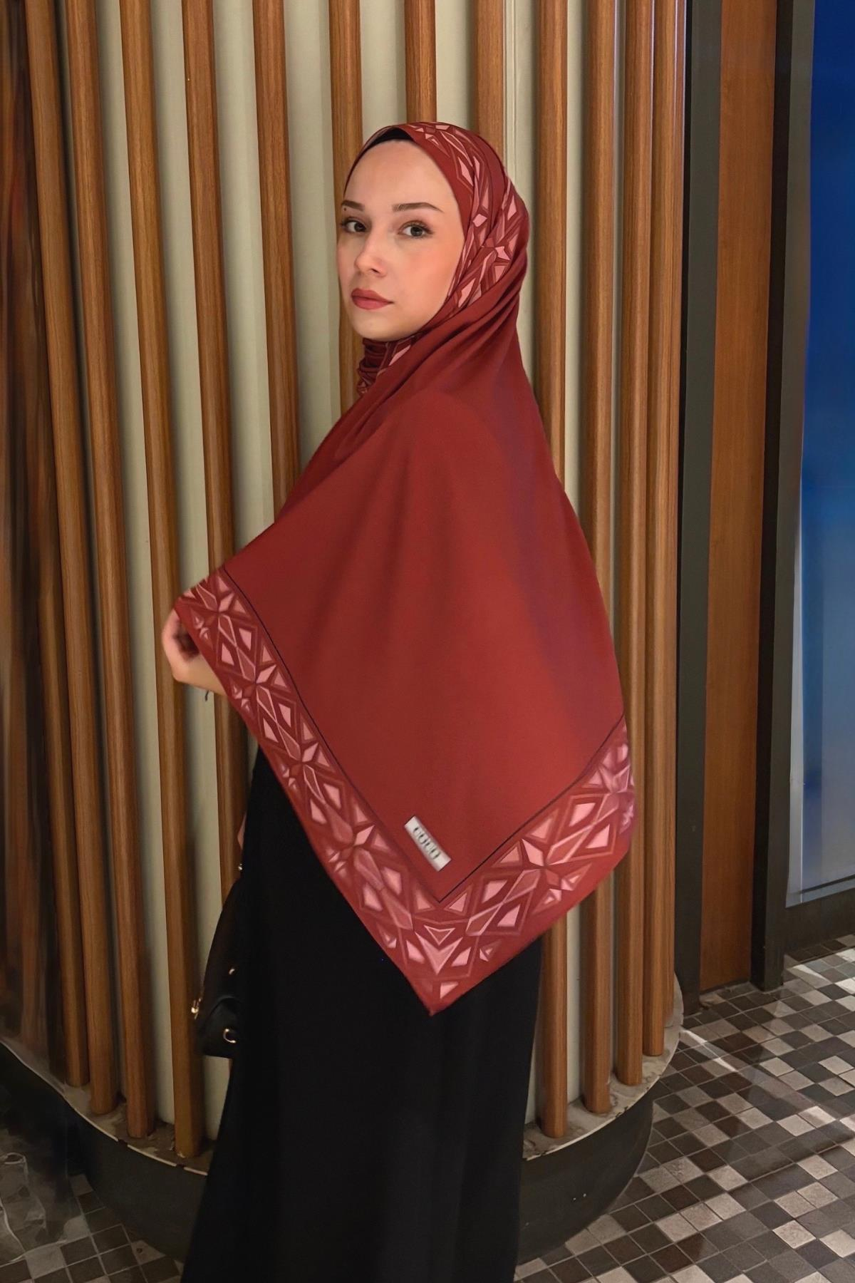 Bordo Venedik Desen Pamuk Vual Şal