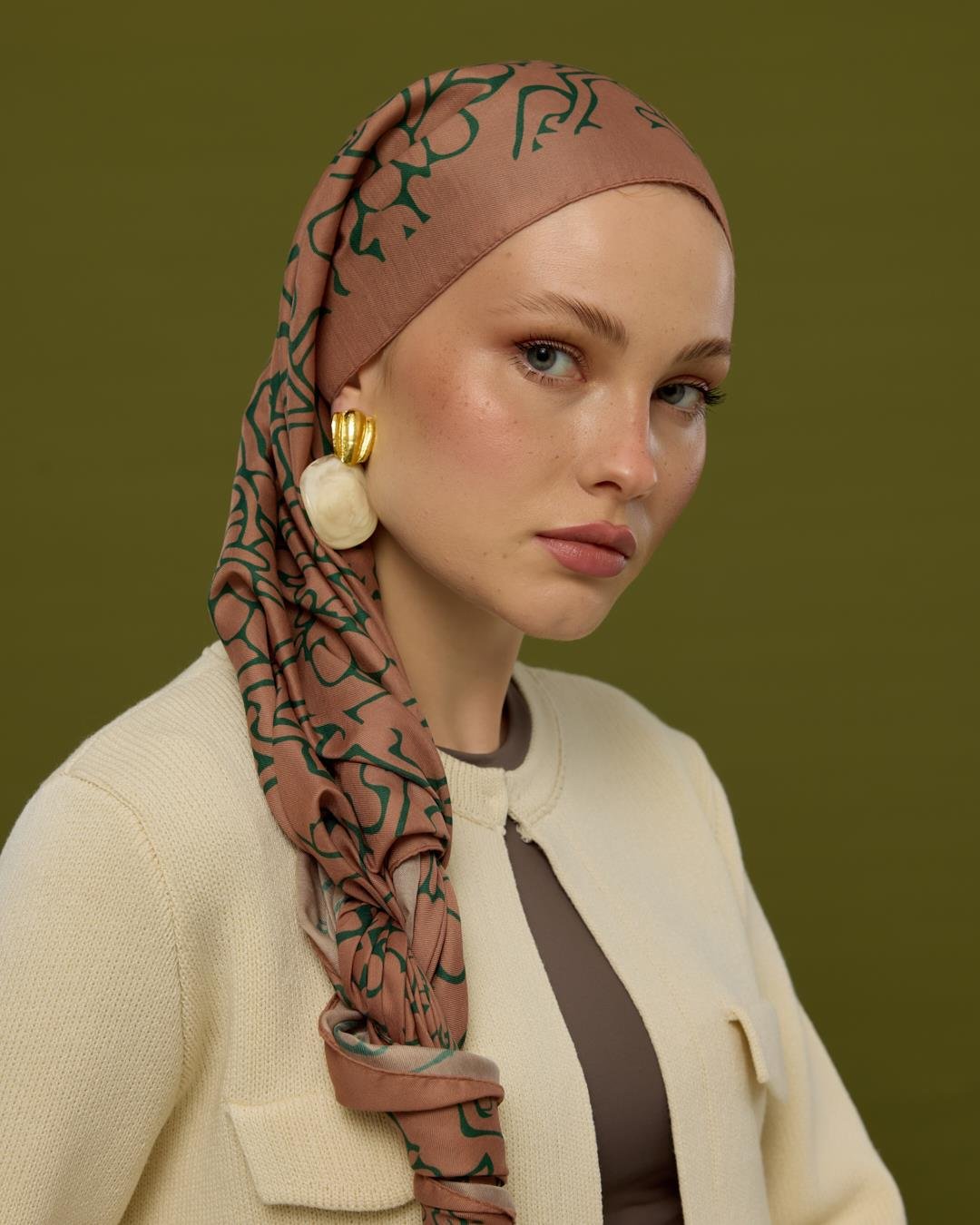 Bronz Şafak & Orman Yeşili Harem Rüyası Desen Şal