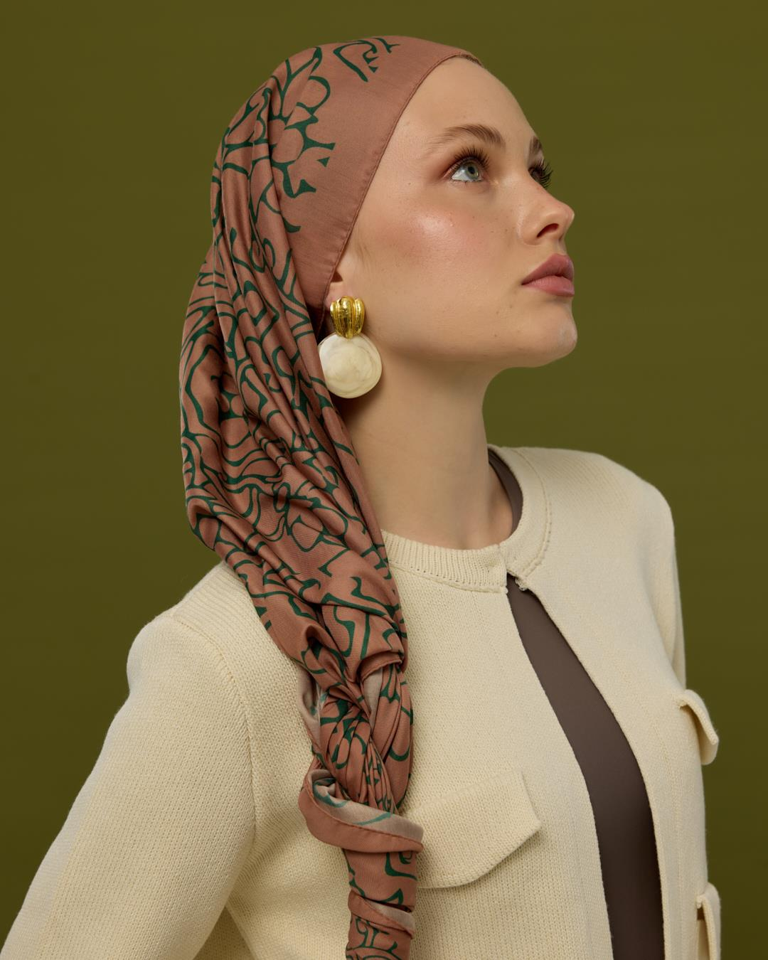 Bronz Şafak & Orman Yeşili Harem Rüyası Desen Şal