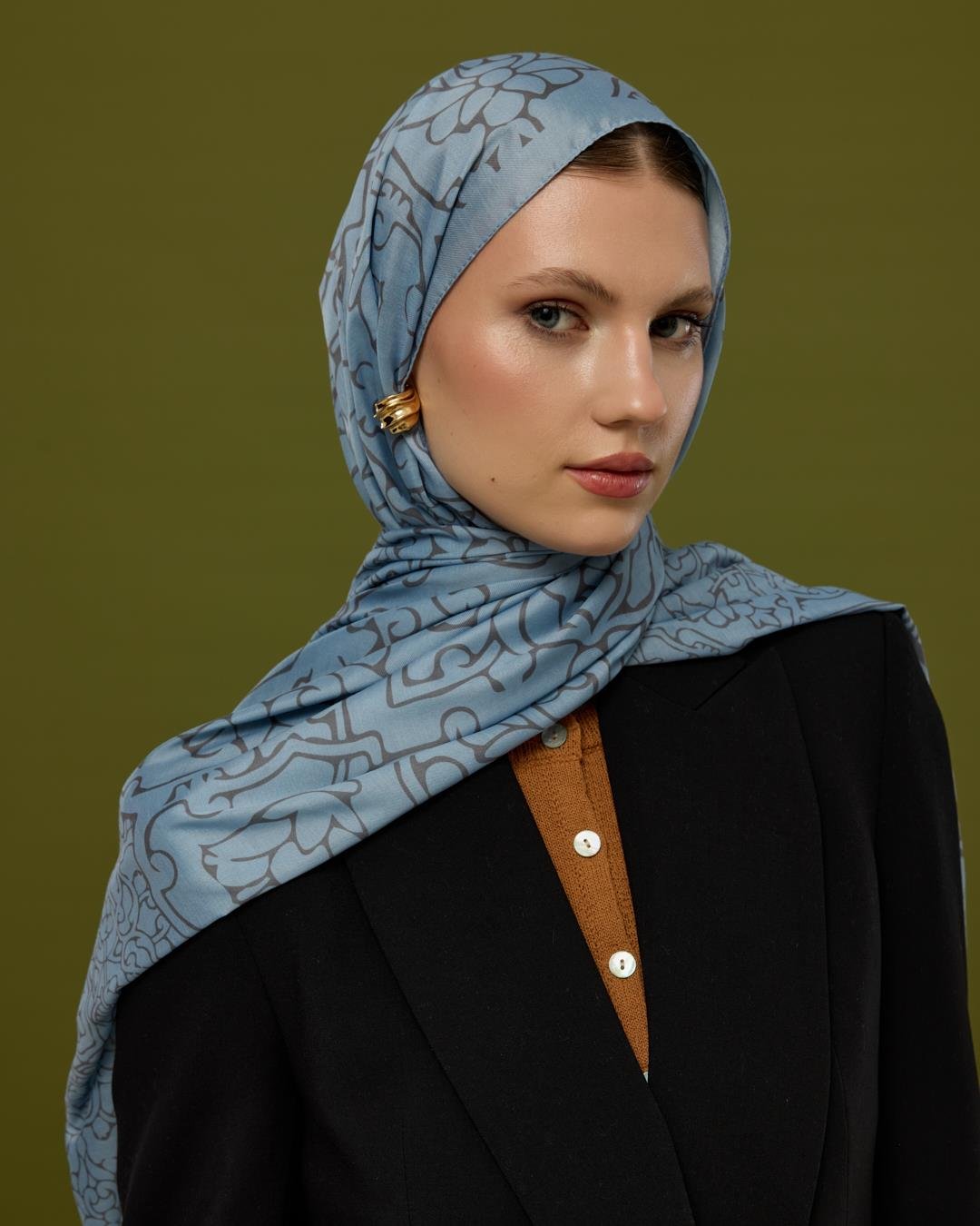 Buz Mavisi & Füme Kahve Harem Rüyası Desen Şal