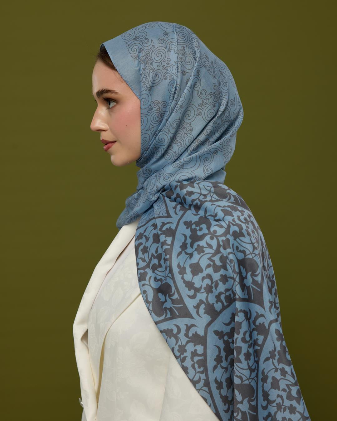 Buz Mavisi & Füme Kahve Saraylı Desen Şal