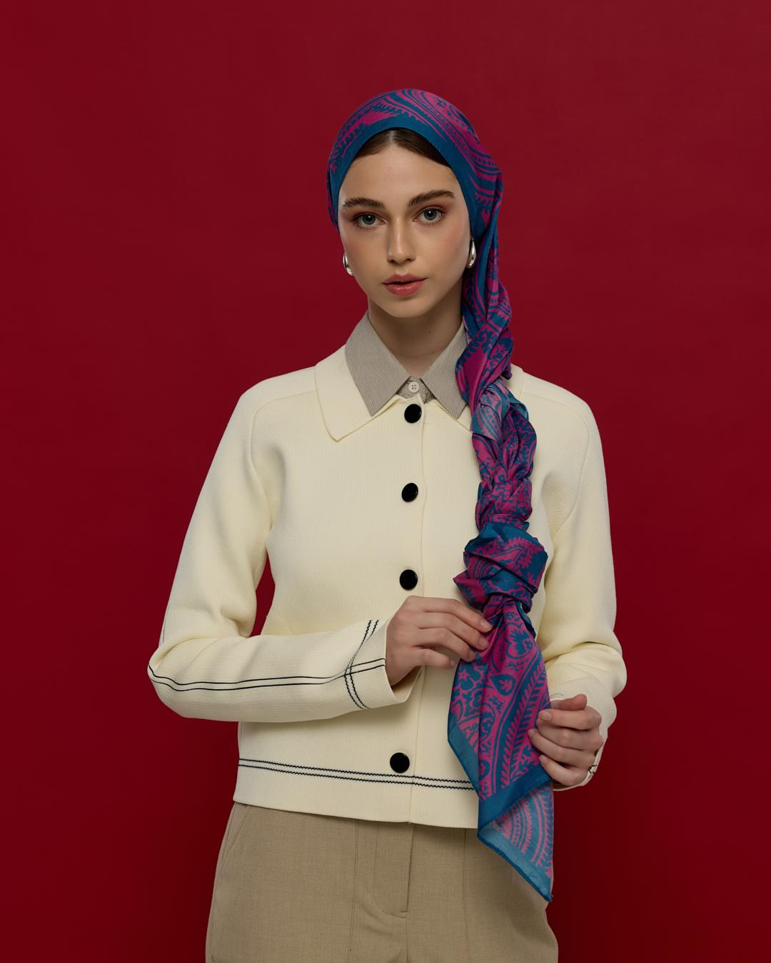 Çini Mavisi & Şakayık Pembesi Sultani Desen Şal