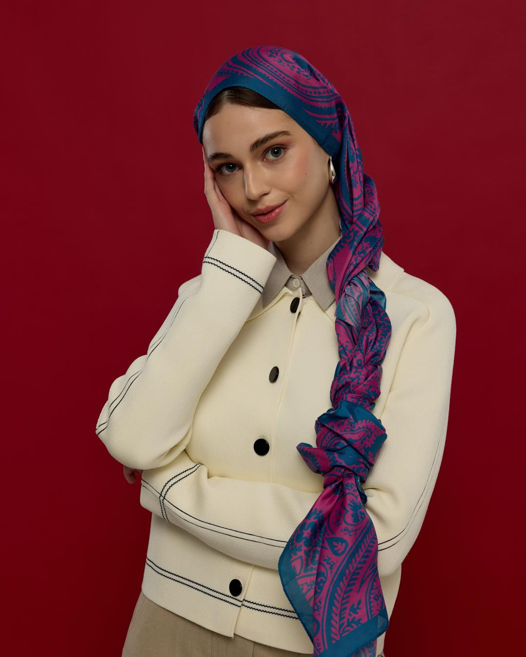 Çini Mavisi & Şakayık Pembesi Sultani Desen Şal