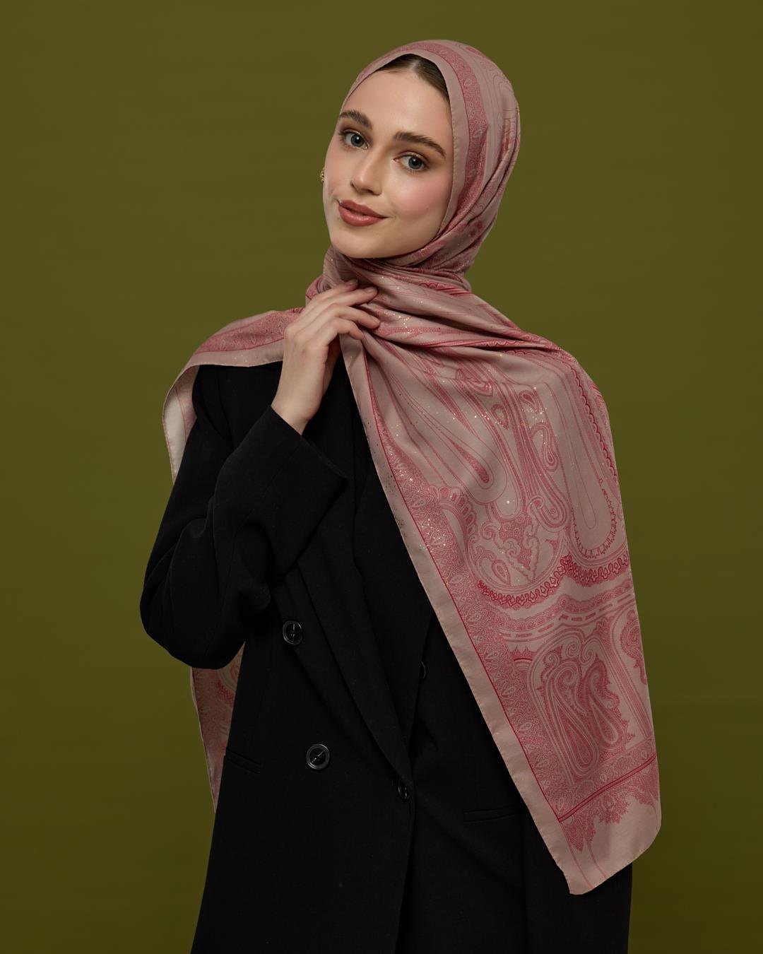 Fildişi & Gülkurusu Hürrem Desen Işıltılı Şal