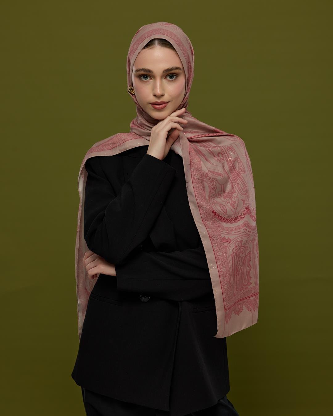 Fildişi & Gülkurusu Hürrem Desen Işıltılı Şal