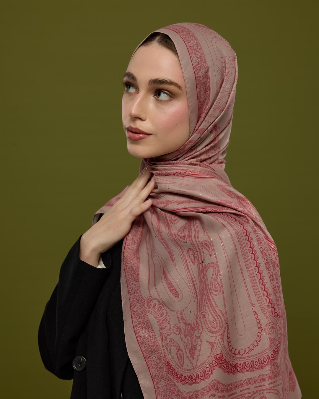 Fildişi & Gülkurusu Hürrem Desen Işıltılı Şal