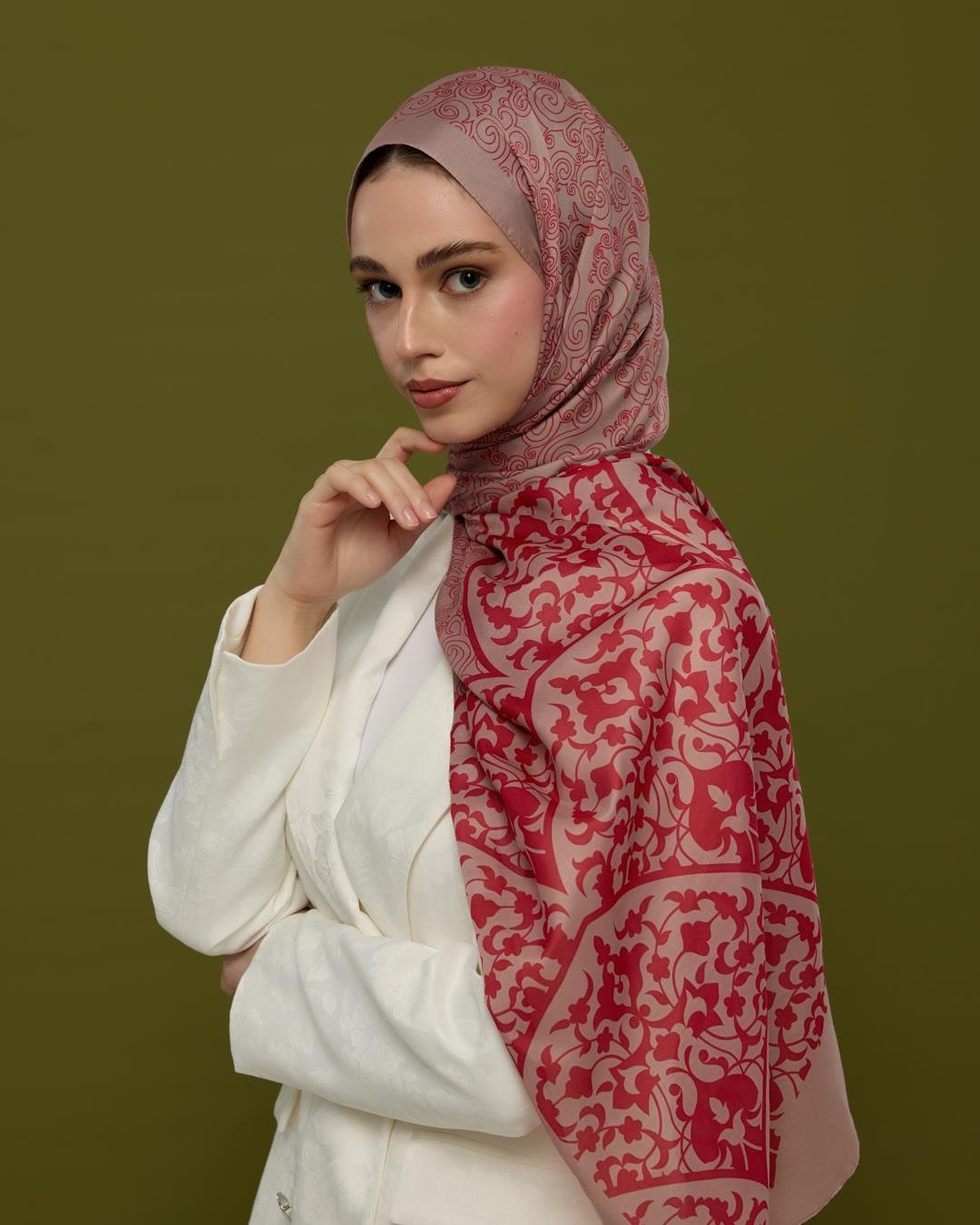 Fildişi & Gülkurusu Saraylı Desen Şal