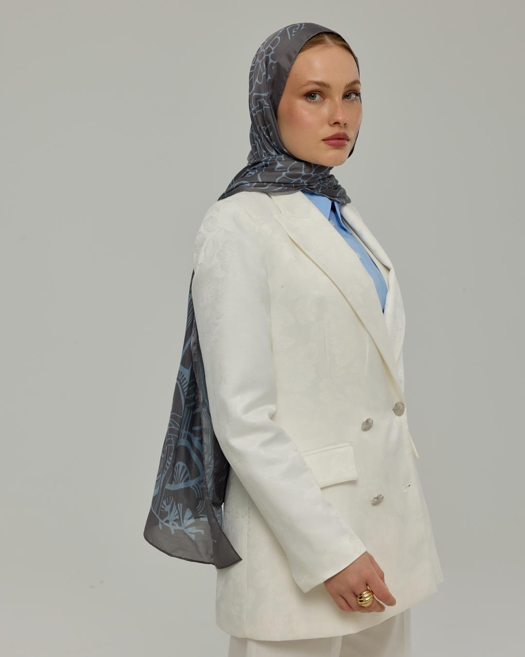 Füme Kahve & Buz Mavi Harem Rüyası Desen Şal