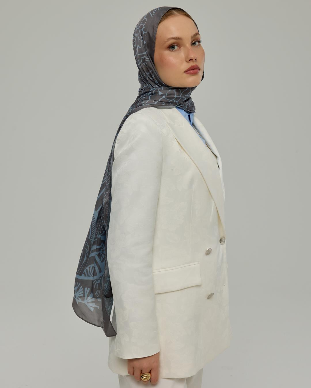 Füme Kahve & Buz Mavi Harem Rüyası Desen Şal