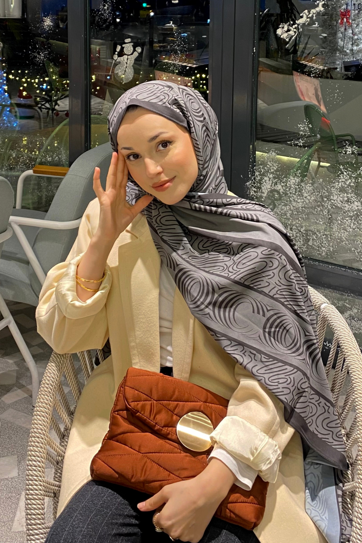 Füme Karma Desen Pamuk Vual Şal