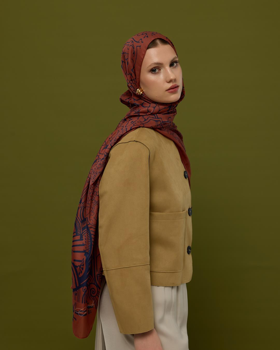 Gece Laciverti & Bakır Harem Rüyası Desen Şal