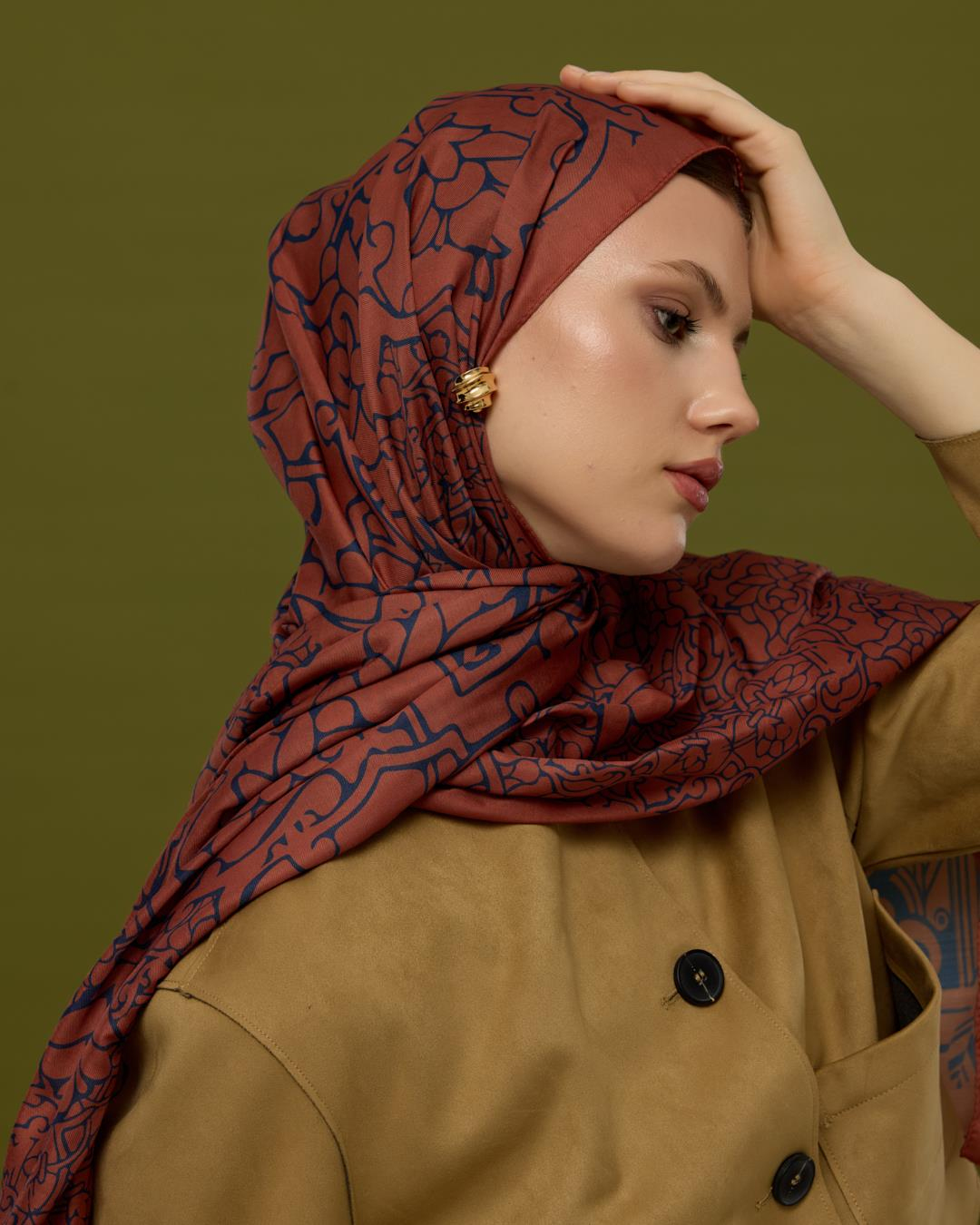 Gece Laciverti & Bakır Harem Rüyası Desen Şal