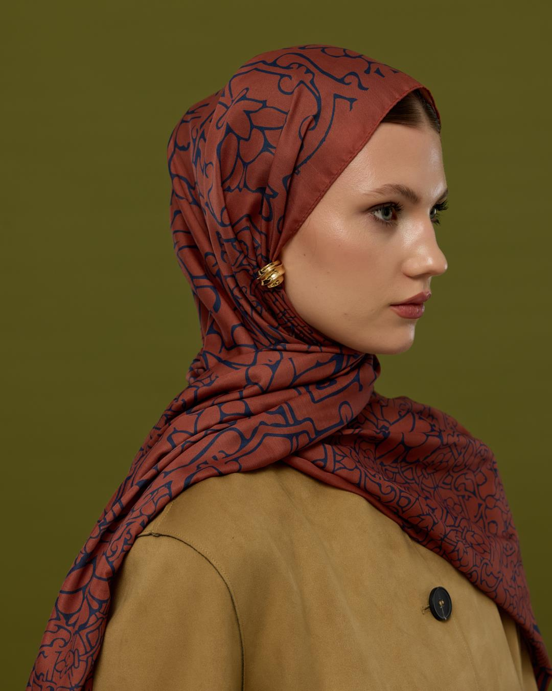 Gece Laciverti & Bakır Harem Rüyası Desen Şal