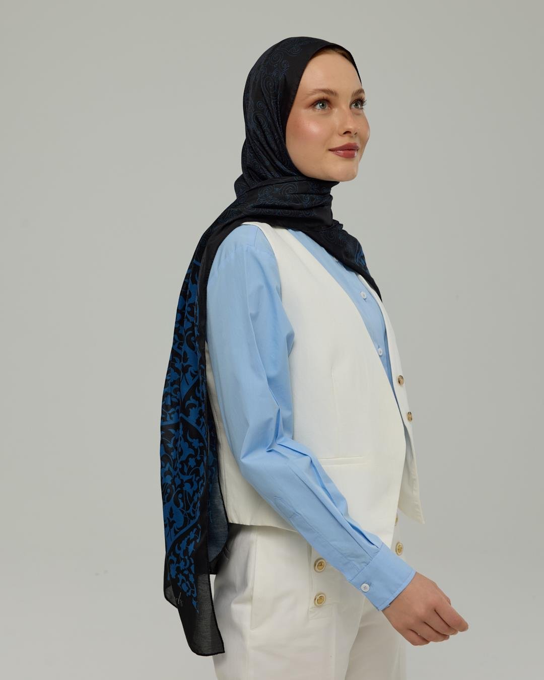Gece & Mavi Saraylı Desen Şal