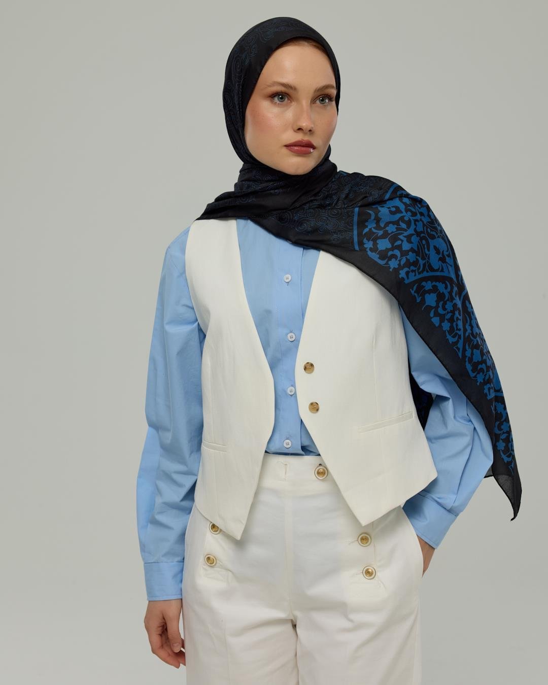 Gece & Mavi Saraylı Desen Şal