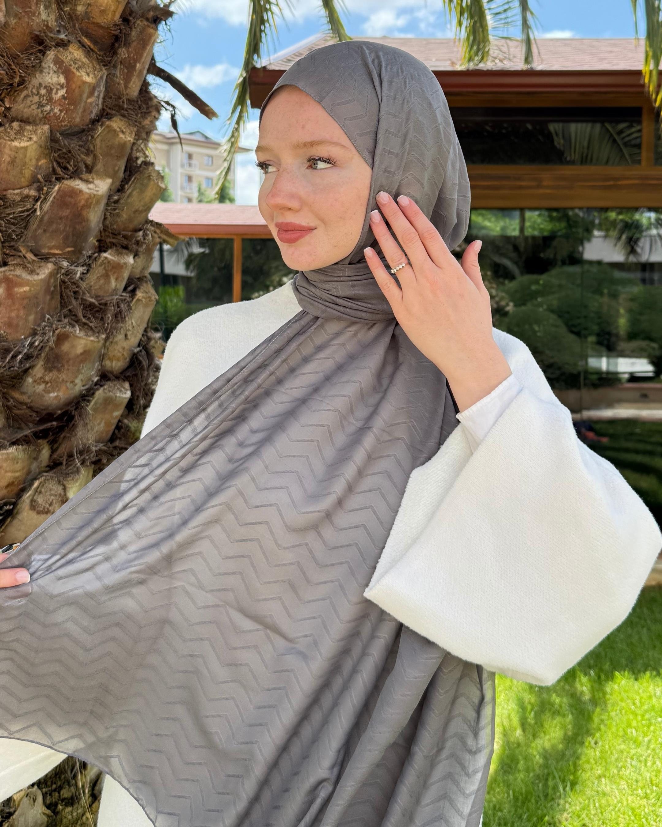 Gri Zikzak Lyocell Bambu Jakar Şal