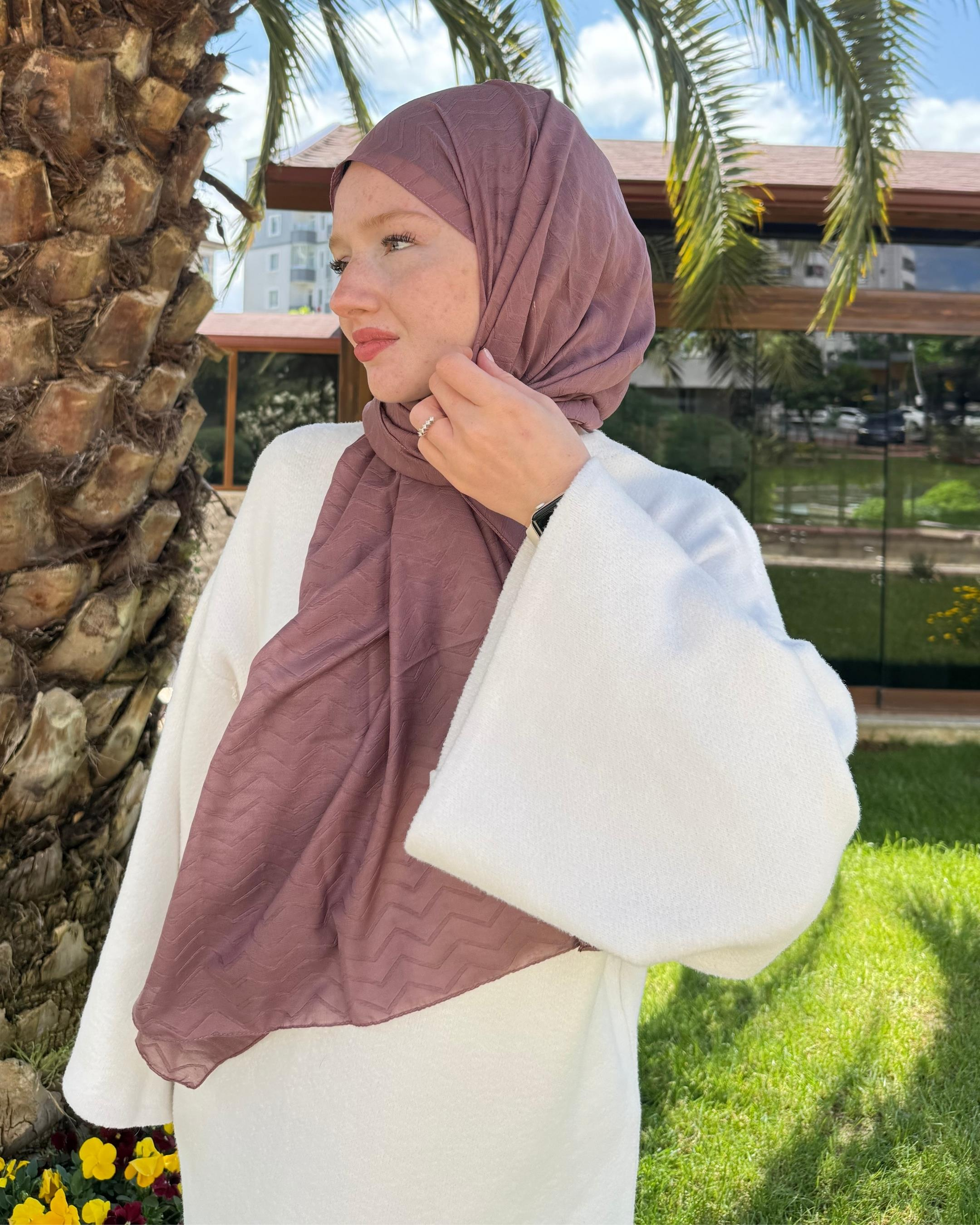 Gül Kurusu Zikzak Lyocell Bambu Jakar Şal