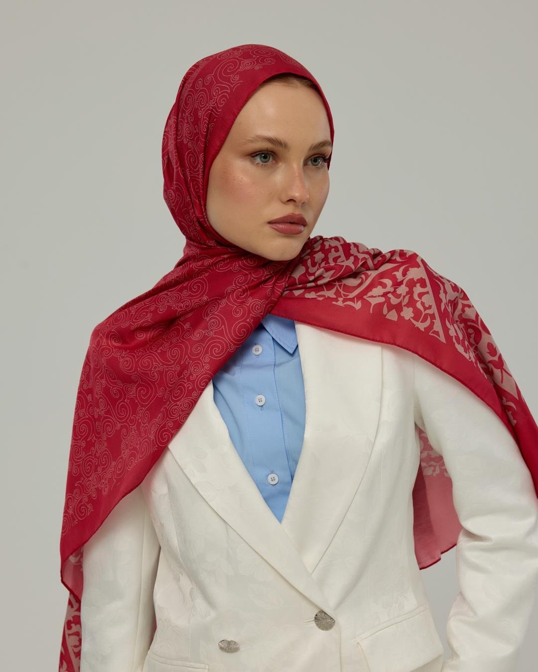 Gülkurusu & Fildişi Saraylı Desen Şal