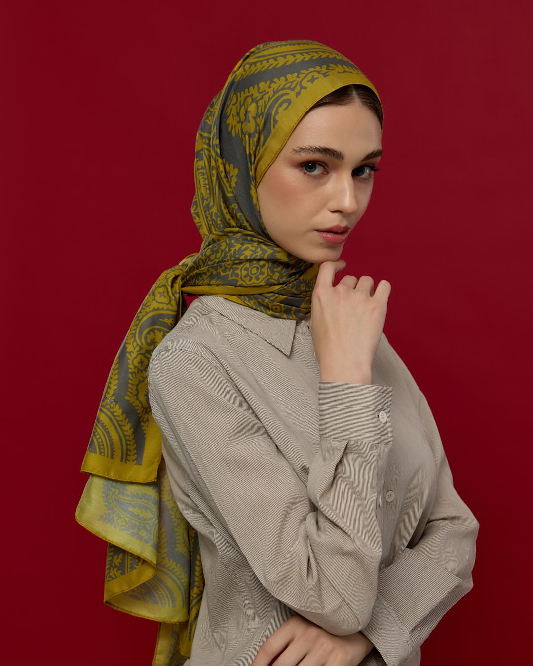 Hasat Sarısı & Kurşun Gri Sultani Desen Şal