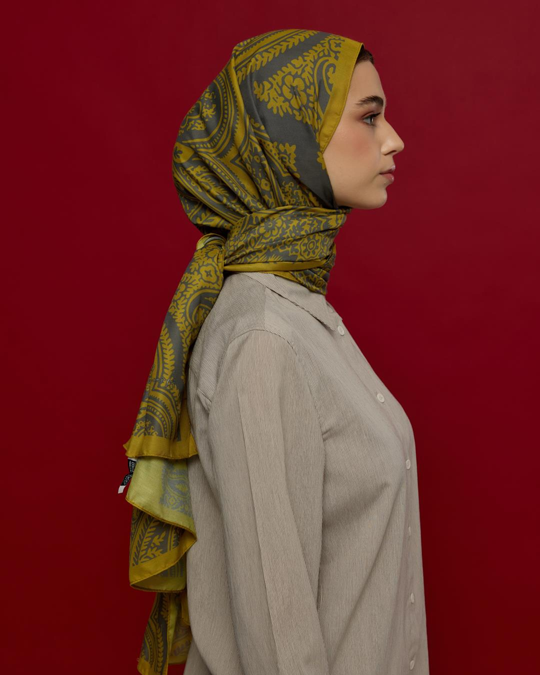 Hasat Sarısı & Kurşun Gri Sultani Desen Şal