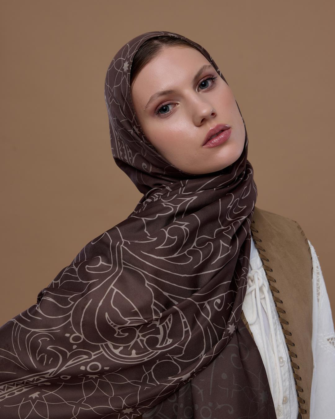 Kakao & Krem Tarçını Efsunlu Desen Şal