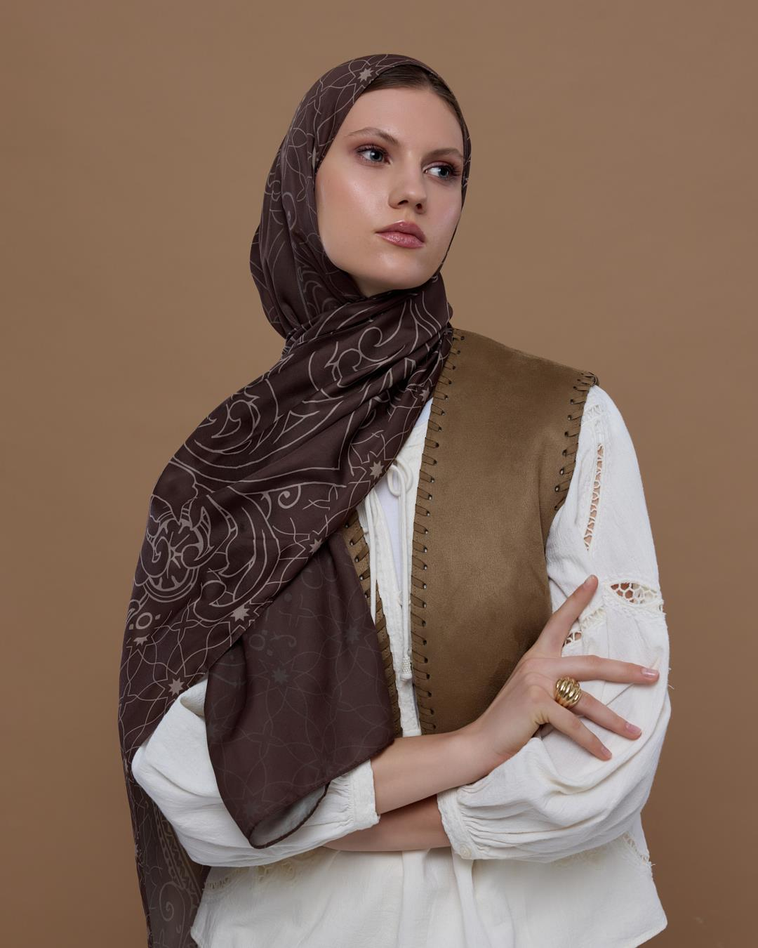 Kakao & Krem Tarçını Efsunlu Desen Şal
