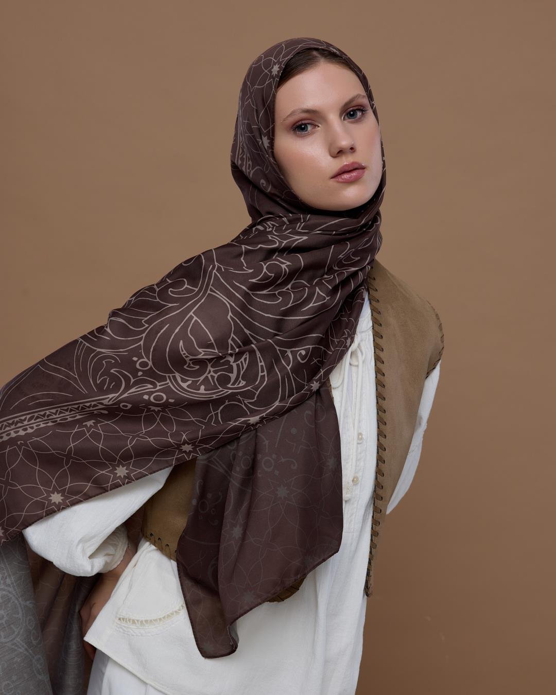 Kakao & Krem Tarçını Efsunlu Desen Şal