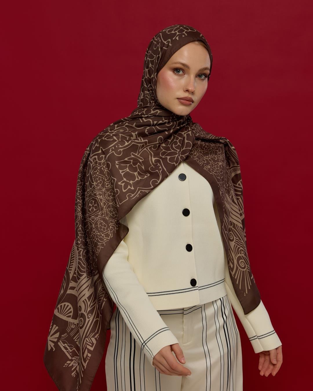 Kakao & Krem Tarçını Harem Rüyası Desen Şal